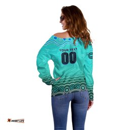 Personalised Australia Matildas Off Shoulder Sweater Tillies Aboriginal Simple Turquoise