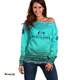 Personalised Australia Matildas Off Shoulder Sweater Tillies Aboriginal Simple Turquoise