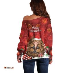 Australia Christmas In July Off Shoulder Sweater Echidna Santa Claus