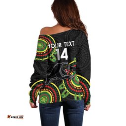 Custom NRL Panthers NAIDOC Week Off Shoulder Sweater Keep The Fire Burning Indigenous Art