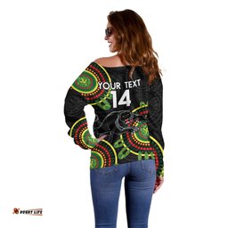 Custom NRL Panthers NAIDOC Week Off Shoulder Sweater Keep The Fire Burning Indigenous Art