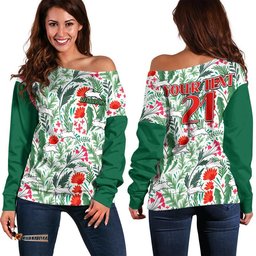 Custom Personalised Rabbitohs Poppy Flowers Field Women Off Shoulder Sweater