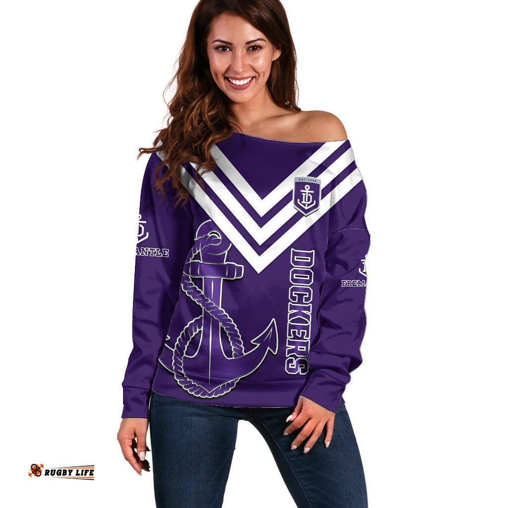 Personalised Fremantle Dockers Football Off Shoulder Sweater Go Freo Sporty Version 01
