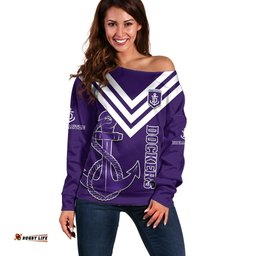Personalised Fremantle Dockers Football Off Shoulder Sweater Go Freo Sporty Version 01