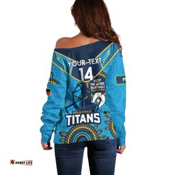 Custom NRL Titans NAIDOC Week Off Shoulder Sweater Keep The Fire Burning Indigenous Art