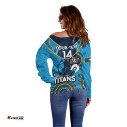 Custom NRL Titans NAIDOC Week Off Shoulder Sweater Keep The Fire Burning Indigenous Art