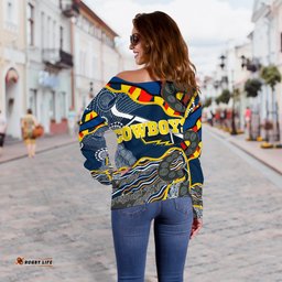 Cowboys Women Off Shoulder Sweater Unique Indigenous