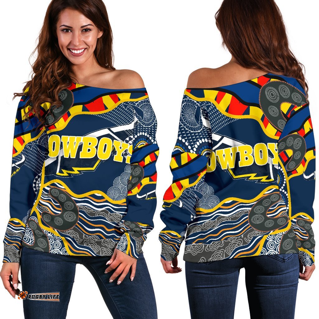 Cowboys Women Off Shoulder Sweater Unique Indigenous