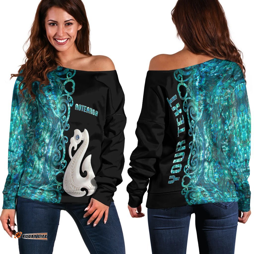 Custom PersonalisedAotearoa Maori Manaia Women's Off Shoulder Sweater Half Papua Shell Style No.2