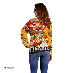 Personalised Tigers ANZAC Day Off Shoulder Sweater Aboriginal Rising Sun