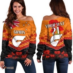 Custom Personalised GWS Giants Football ANZAC Women Off Shoulder Sweater Lest We Forget