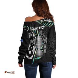 Personalised New Zealand Silver Fern Rugby Off Shoulder Sweater Paua Shell With Champions Trophy History NZ Forever