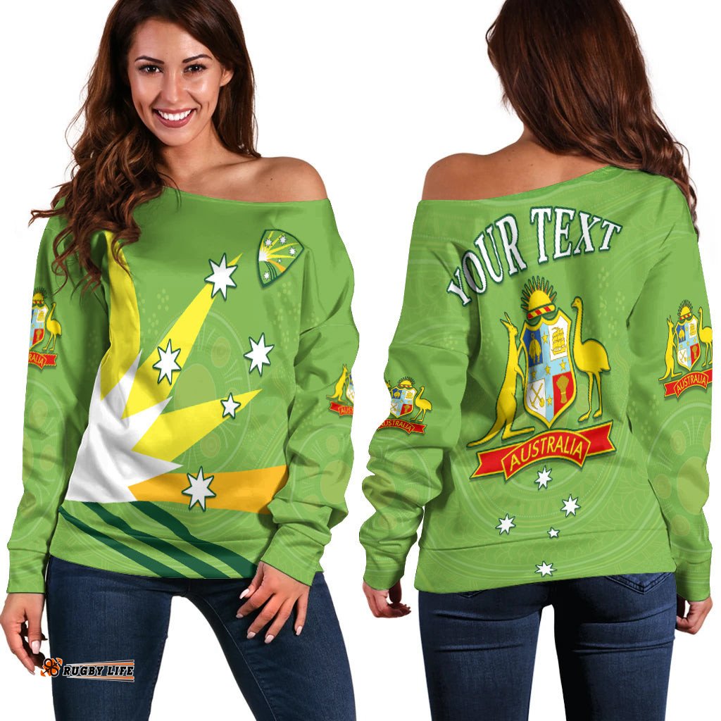 Custom Personalised Cricket Australia Off Shoulder Sweater Proud Aussie Aboriginal