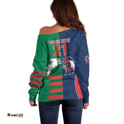 Custom Roosters Rabbitohs Off Shoulder Sweater NRL Tribal Half Style