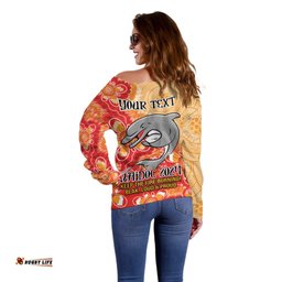 Personalised Dolphins NAIDOC Week 2024 Off Shoulder Sweater Aboriginal Fire Burning Sparks