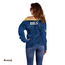 Parramatta Eels Rugby Off Shoulder Sweater Simple Hawaiian Palms Leaf