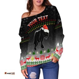 Custom Personalised Penrith Panthers Off Shoulder Sweater Merry Christmas Indigenous