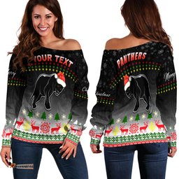 Custom Personalised Penrith Panthers Off Shoulder Sweater Merry Christmas Indigenous