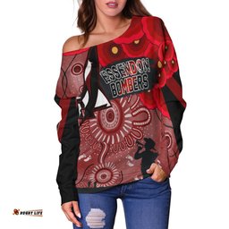 Custom Personalised Essendon Bombers Indigenous Anzac Day Off Shoulder Sweater We Will Remember