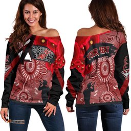 Custom Personalised Essendon Bombers Indigenous Anzac Day Off Shoulder Sweater We Will Remember