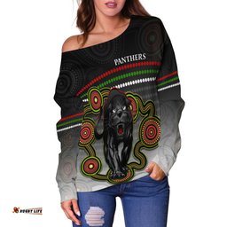 Custom Personalised Panthers Indigenous Off Shoulder Sweater Version White Alternate