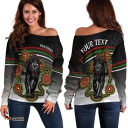 Custom Personalised Panthers Indigenous Off Shoulder Sweater Version White Alternate