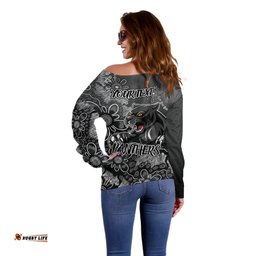 Personalised Panthers NAIDOC Week 2024 Off Shoulder Sweater Aboriginal Fire Burning Sparks
