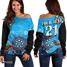 Custom Personalised Adelaide Strikers Women Off Shoulder Sweater Cricket Indigenous Aboriginal Lizard Version