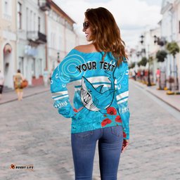 Custom Personalised Sharks Anzac Women Off Shoulder Sweater Cronulla Sutherland Lest We Forget
