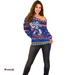 Personalized Bulldogs Football Xmas Off Shoulder Sweater Australia AFL Mascot