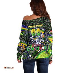 Merry Christmas Eels Off Shoulder Sweater Aboriginal Santa Rugby Mascot Parramatta