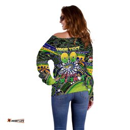 Merry Christmas Eels Off Shoulder Sweater Aboriginal Santa Rugby Mascot Parramatta
