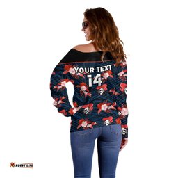 Custom Text And Number Newcastle Knights Rugby Off Shoulder Sweater Polynesian Tribal Mix Tropical Hawaiian Style