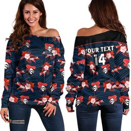 Custom Text And Number Newcastle Knights Rugby Off Shoulder Sweater Polynesian Tribal Mix Tropical Hawaiian Style