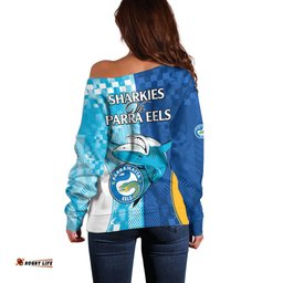 NRL Shark Combine Eels Rugby Off Shoulder Sweater Sporty Style