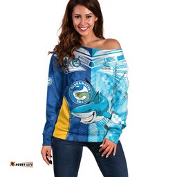 NRL Shark Combine Eels Rugby Off Shoulder Sweater Sporty Style