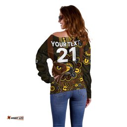Custom Personalised AFL Hawthorn Hawks 1902 Aboriginal Off Shoulder Sweater