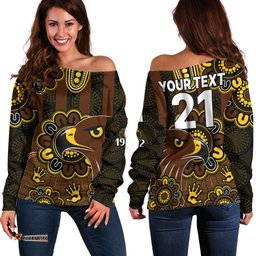Custom Personalised AFL Hawthorn Hawks 1902 Aboriginal Off Shoulder Sweater