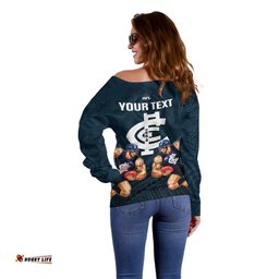 Personalised Calrton Football Off Shoulder Sweater Blues Go Champions Polynesian Indigenous Art