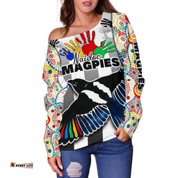 Custom Personalised Magpies Naidoc Week Women's Off Shoulder Sweater Collingwood Modern Style