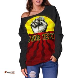Custom Aboriginal Women's Off Shoulder Sweater, Black Lives Matter Sun Dot Painting