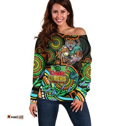 Tigers Rugby Aboriginal Art Off Shoulder Sweater NAIDOC Indigenous Tribal