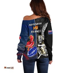 New Zealand And France Rugby Off Shoulder Sweater All Black With Les Bleus Together World Cup