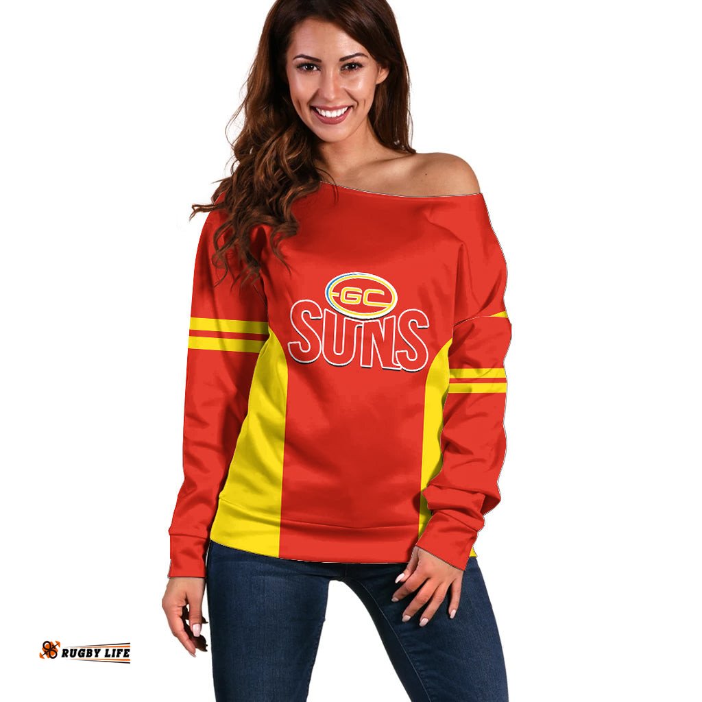 Personalised Gold Coast Football Off Shoulder Sweater Go Suns Sporty Style