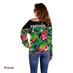 Panthers Rugby Off Shoulder Sweater Fashion Tropical Jungle Flowers
