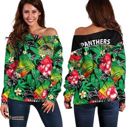 Panthers Rugby Off Shoulder Sweater Fashion Tropical Jungle Flowers