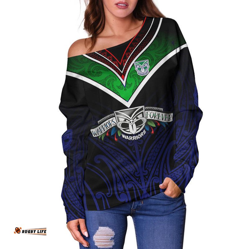 Custom Personalised New Zealand Warriors Women Off Shoulder Sweater The Warriors Special Maori Silver Fern Style