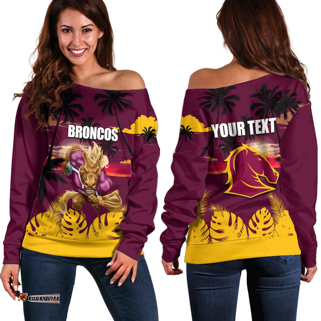 NRL Broncos Off Shoulder Sweater Summer Vibe Style