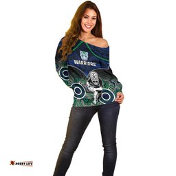 Personalised Warriors Rugby Off Shoulder Sweater NZ Aboriginal Mix Polynesian Pattern