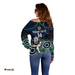 Personalised Warriors Rugby Off Shoulder Sweater NZ Aboriginal Mix Polynesian Pattern